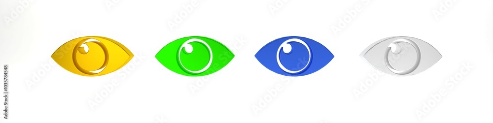 Colorful Eye icon isolated on white background. Minimalism concept. 3D render illustration Colorful Eye icon isolated on white background. Minimalism concept. 3D render illustration