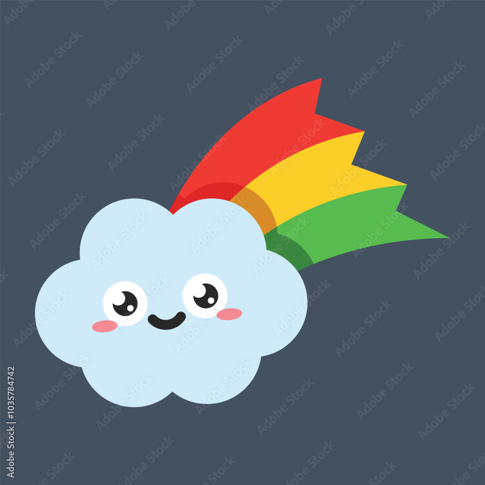 Obraz premium cloud character with simple rainbow in flat vector design.
