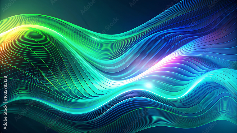 Fototapeta premium Abstract wavy lines in vibrant neon colors on a dark background