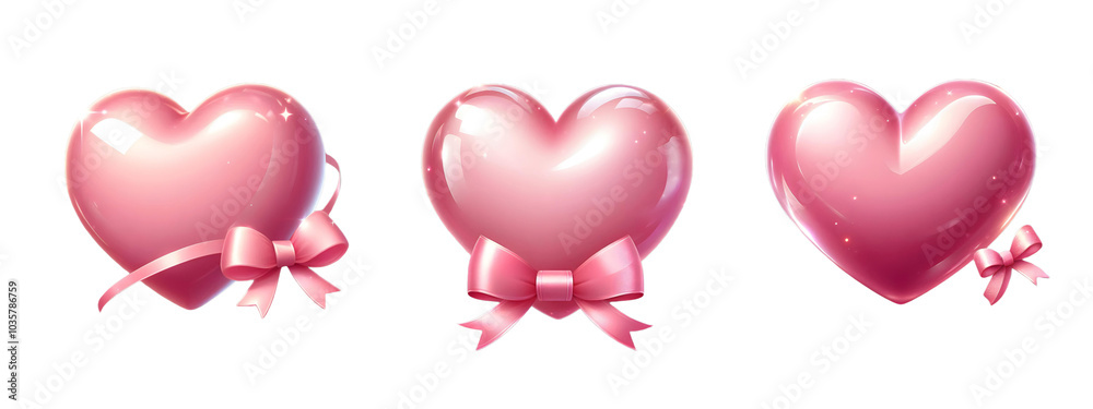 A set of Pink romantic hearts 3d rendered on transparent background A set of Pink romantic hearts 3d rendered on transparent background