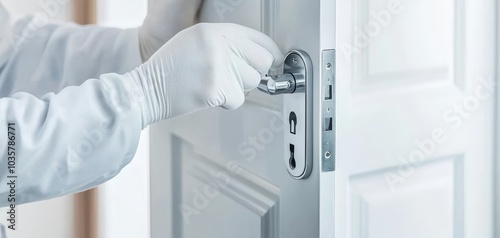 Wallpaper Mural Close-up of a locksmith adjusting a door lock, emphasizing expertise in lock repair, security maintenance, and professional locksmith services Torontodigital.ca