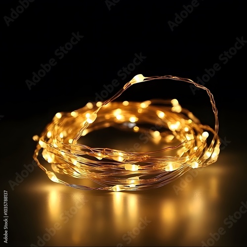 Coiled string lights glowing in the dark photo