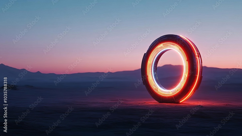 Alien artifact, desert wasteland, faint neon, lost technology Alien artifact, desert wasteland, faint neon, lost technology