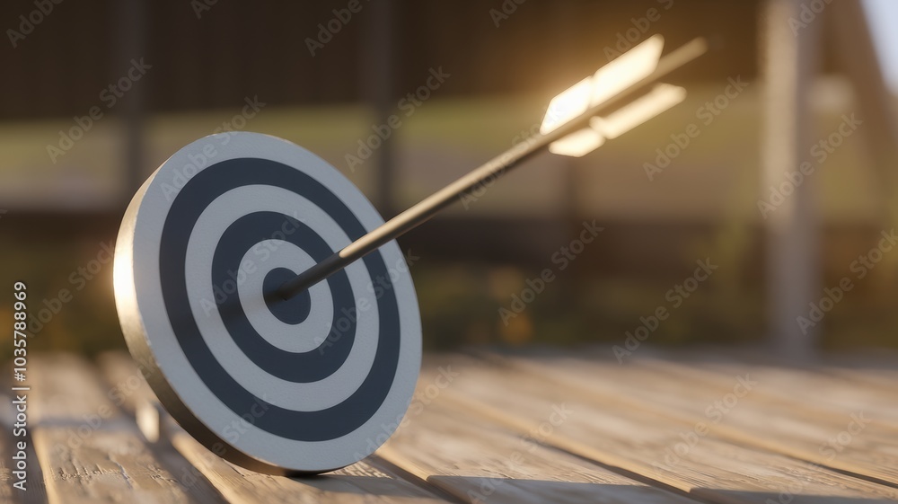 A close-up view of a target with an arrow embedded in it, set against a blurred background, evoking a sense of precision and focus A close-up view of a target with an arrow embedded in it, set against a blurred background, evoking a sense of precision and focus