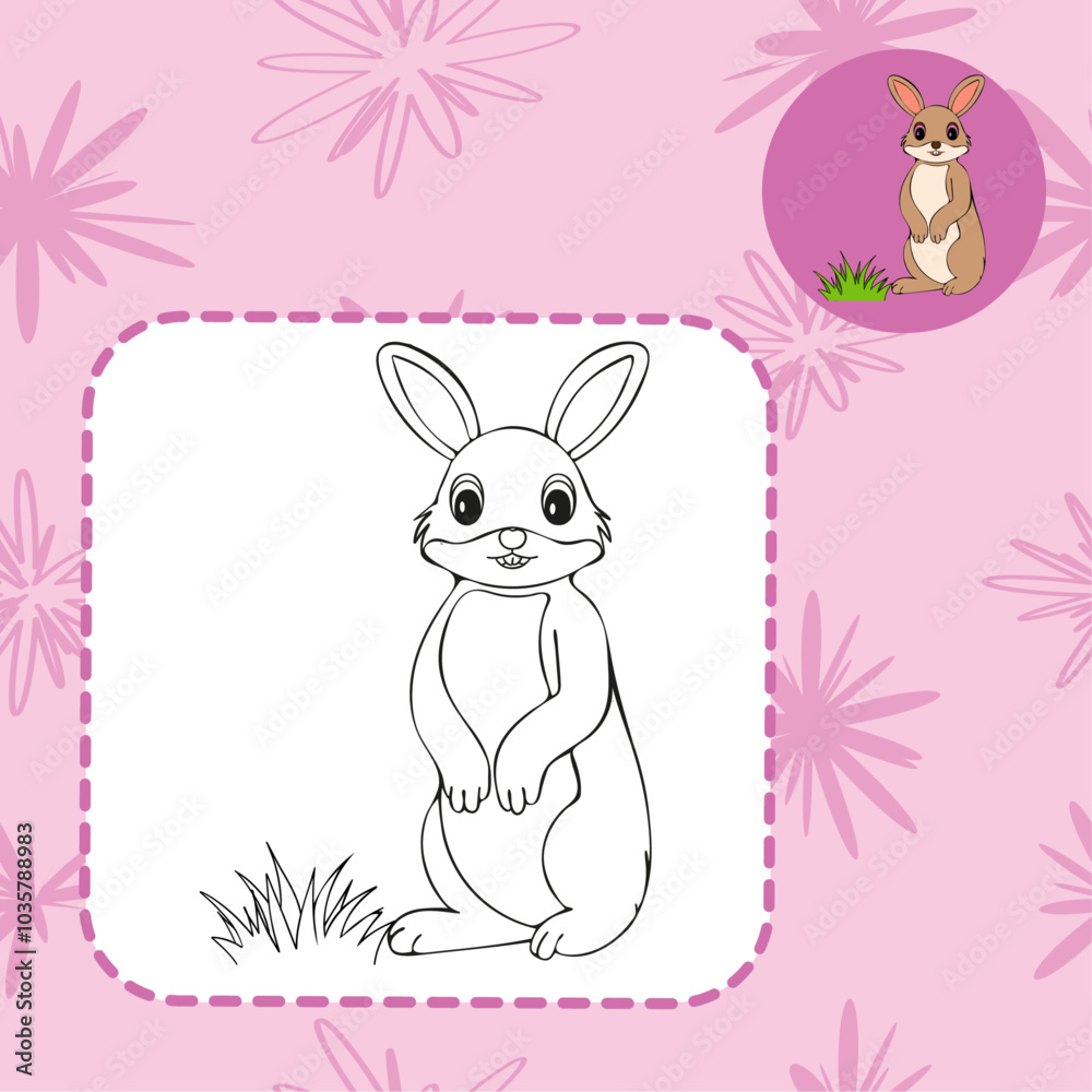 Simple cute coloring page animal bunny rabbit outline flat illustration Simple cute coloring page animal bunny rabbit outline flat illustration