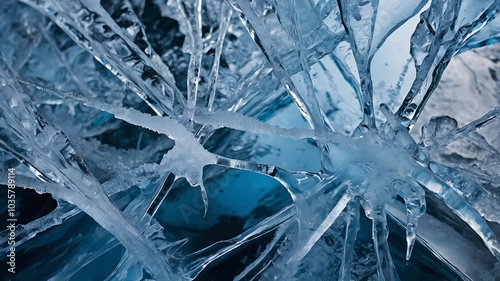 The ice cubes are crystal clear and sparkling. The frozen water droplets stick to the cold. photo