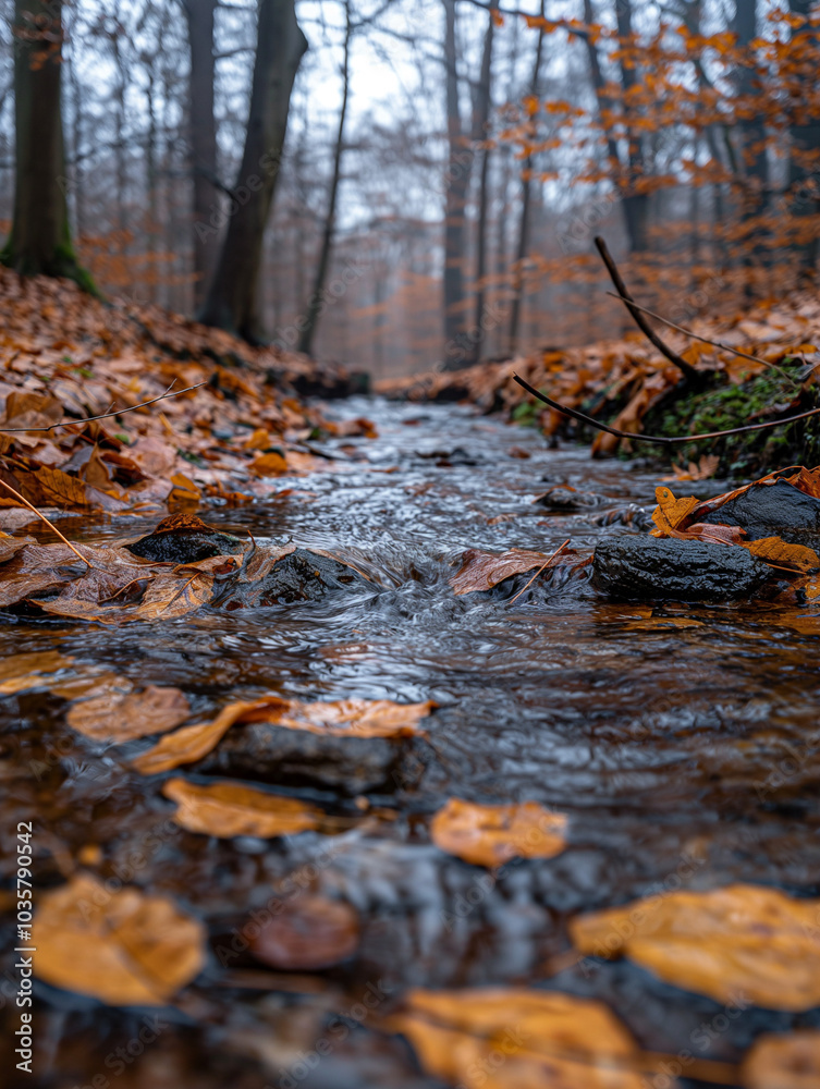 autumn in the forest with a stream autumn in the forest with a stream