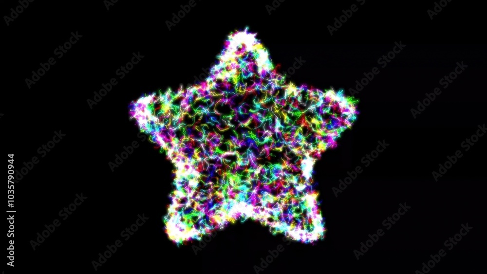 Beautiful illustration of Star shape with colorful electric sparks on plain black background
