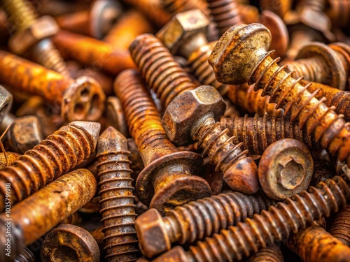 Pile of Rusty Screws Close-Up for Industrial Photography and DIY Projects photo