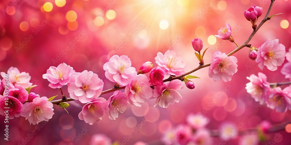 Pink Sakura Flowers on a Red Background with Bokeh Effect for Stunning Spring Imagery Pink Sakura Flowers on a Red Background with Bokeh Effect for Stunning Spring Imagery
