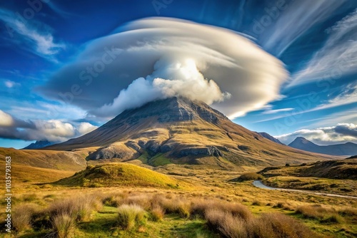 Adiabatic clouds forming and rising over mountainside on Ben More Mountain, Isle of Mull, Scotland photo