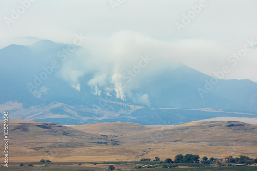 Wyoming Wildfire, October 2024, Elk Fire, Landscape, Smoke, Flames photo