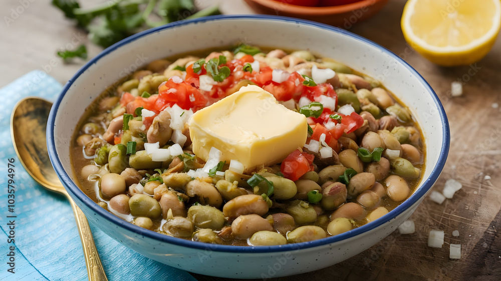 Ful: Warm fava beans topped with melting butter, served with chopped onions, tomatoes, and a squeeze of lemon for a rich, hearty meal.
Ful: Warm fava beans topped with melting butter, served with chopped onions, tomatoes, and a squeeze of lemon for a rich, hearty meal.