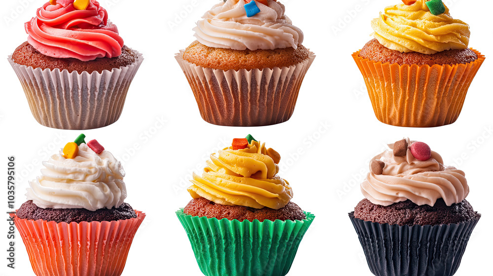 Colorful Cupcakes on a Clear Background Generative AI