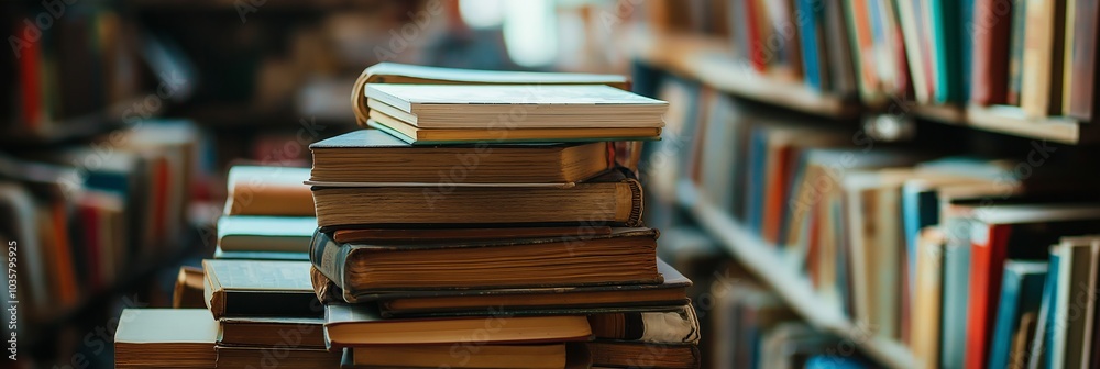 A stack of antique books towers in a library, representing knowledge and timeless wisdom preserved in literature. A stack of antique books towers in a library, representing knowledge and timeless wisdom preserved in literature.