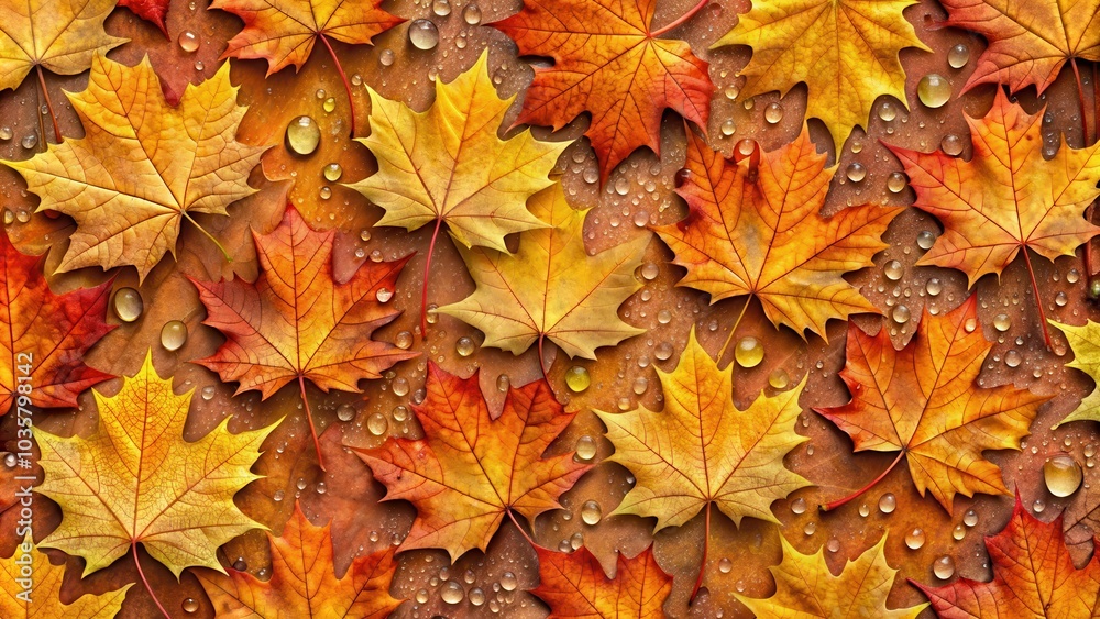 Seamless pattern of fallen maple leaves with water drops, autumn background, maple leaves, seamless, pattern, water drops Seamless pattern of fallen maple leaves with water drops, autumn background, maple leaves, seamless, pattern, water drops
