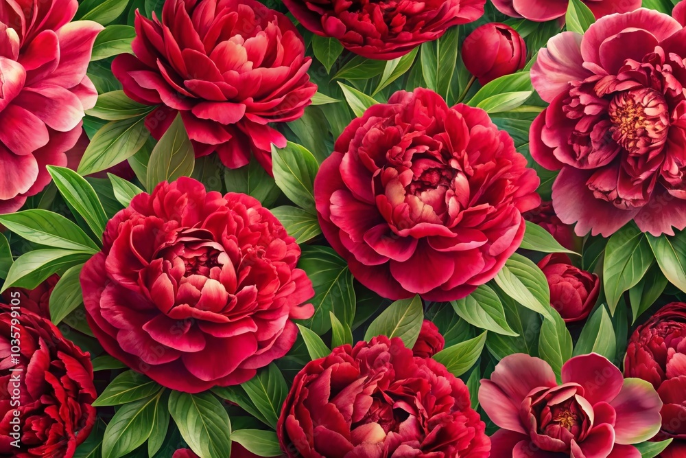 Red Peonies Seamless Pattern - Vibrant Floral Design for Textiles and Backgrounds Red Peonies Seamless Pattern - Vibrant Floral Design for Textiles and Backgrounds