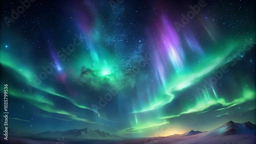 Northern lights aurora borealis in starry night sky