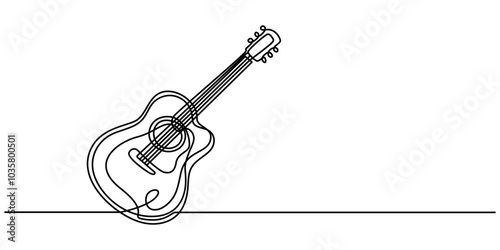 Vector guitar continuous  One line sketch drawing concept of music illustration and minimalistic, Guitar Continuous Line Illustration, Acoustic guitar isolated line drawing, vector illustration design