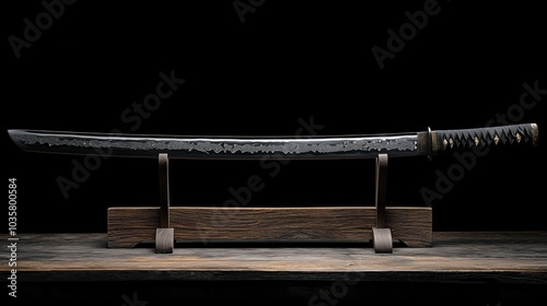Elegant Black Lacquered Samurai Katana Display