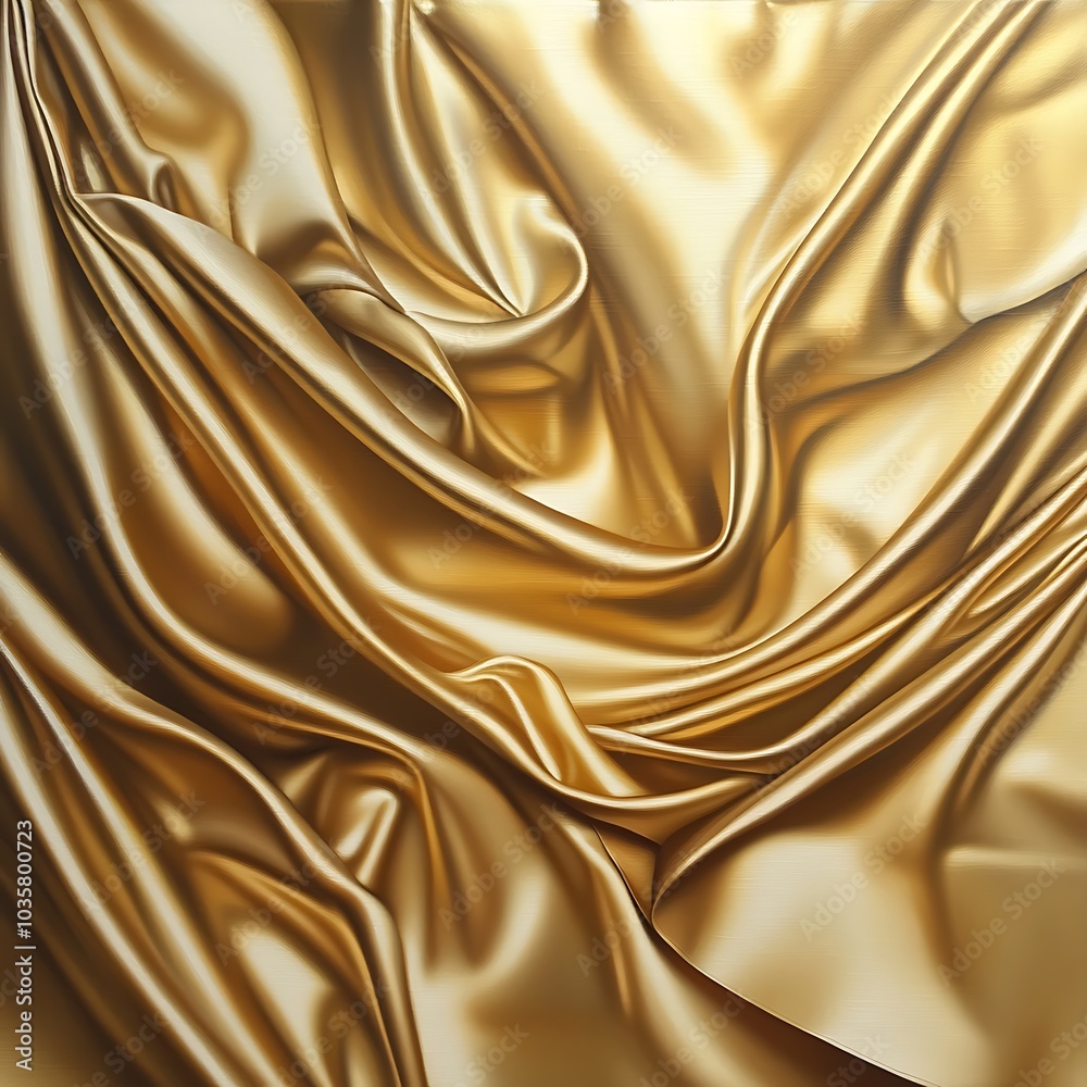 Fototapeta premium A close-up view of luxurious, flowing golden fabric with intricate folds and textures.