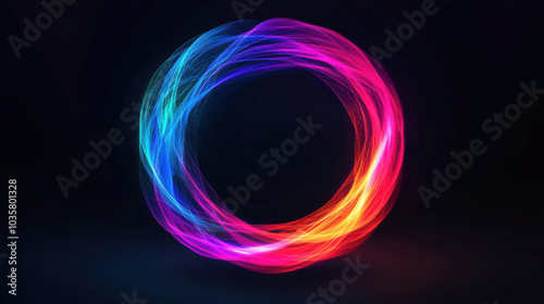 Vibrant abstract 3D torus made of smooth vector lines in multicolor