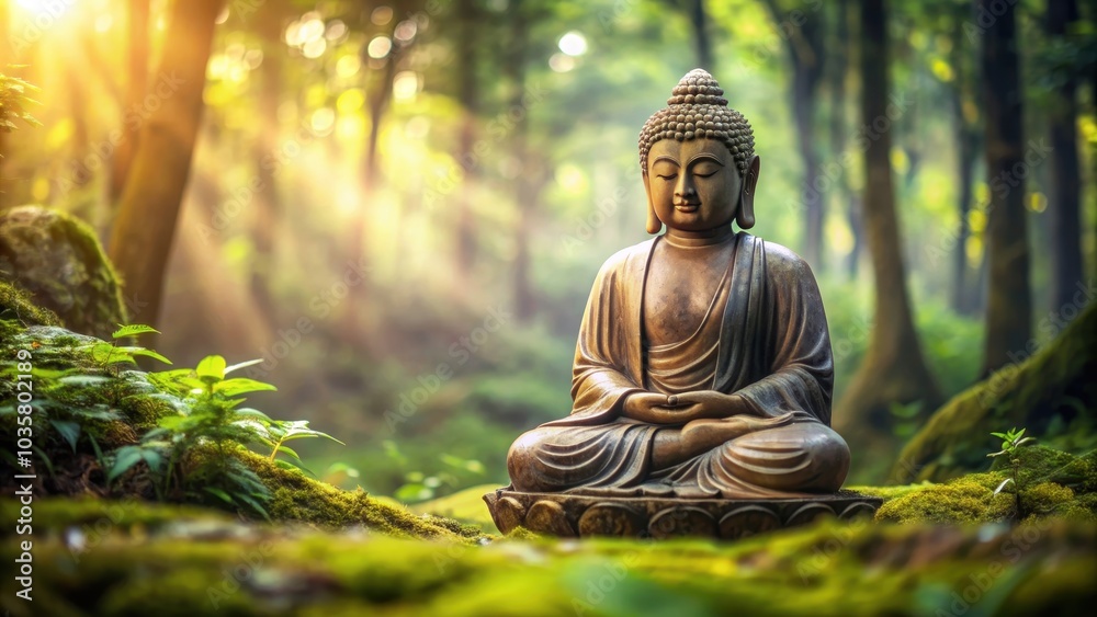 Tranquil image of a Buddha statue surrounded by a peaceful forest setting , Serene, Buddha, statue, forest, peaceful, tranquil Tranquil image of a Buddha statue surrounded by a peaceful forest setting , Serene, Buddha, statue, forest, peaceful, tranquil