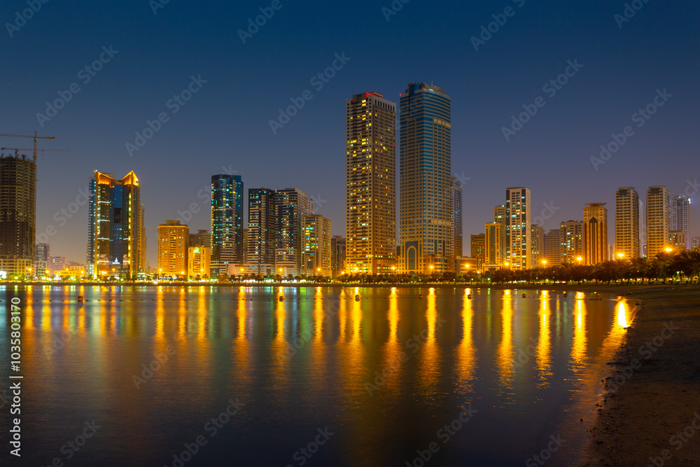 Fototapeta premium General view of modern buildings in Sharjah
