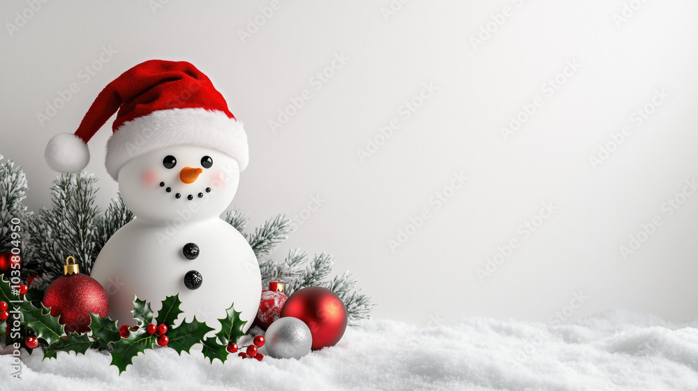 Merry Christmas and happy new year concept, Happy snowman standing in Christmas winter background, Copy space, generative ai Merry Christmas and happy new year concept, Happy snowman standing in Christmas winter background, Copy space, generative ai