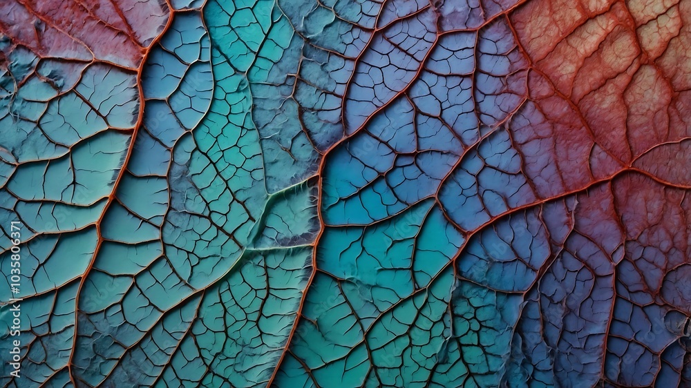 Colorful leaf with intricate texture, a close-up view Colorful leaf with intricate texture, a close-up view