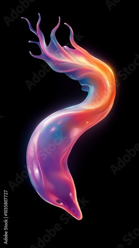  A black background with a colorful swirl in the shape of a deer's antler on its left side