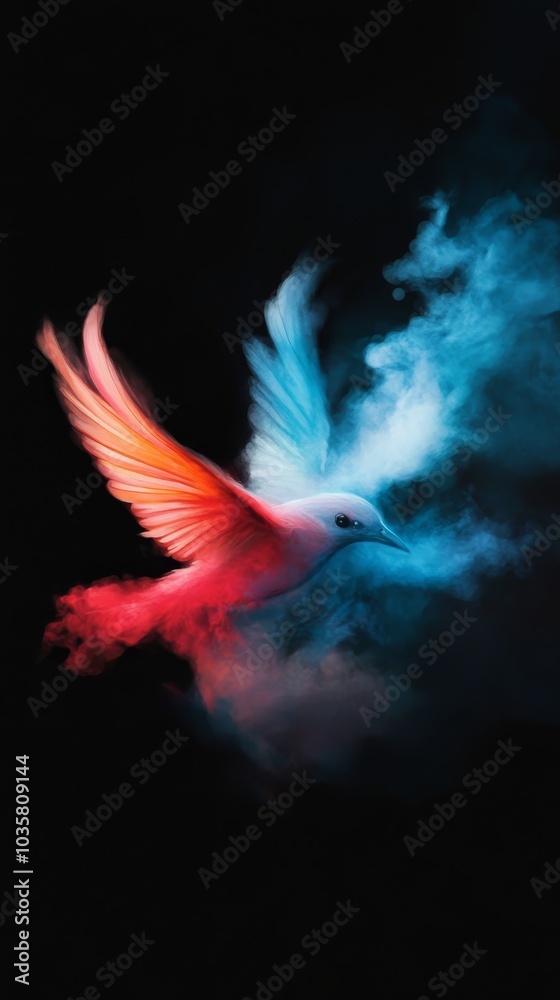 A bird flying through the air with smoky background A bird flying through the air with smoky background