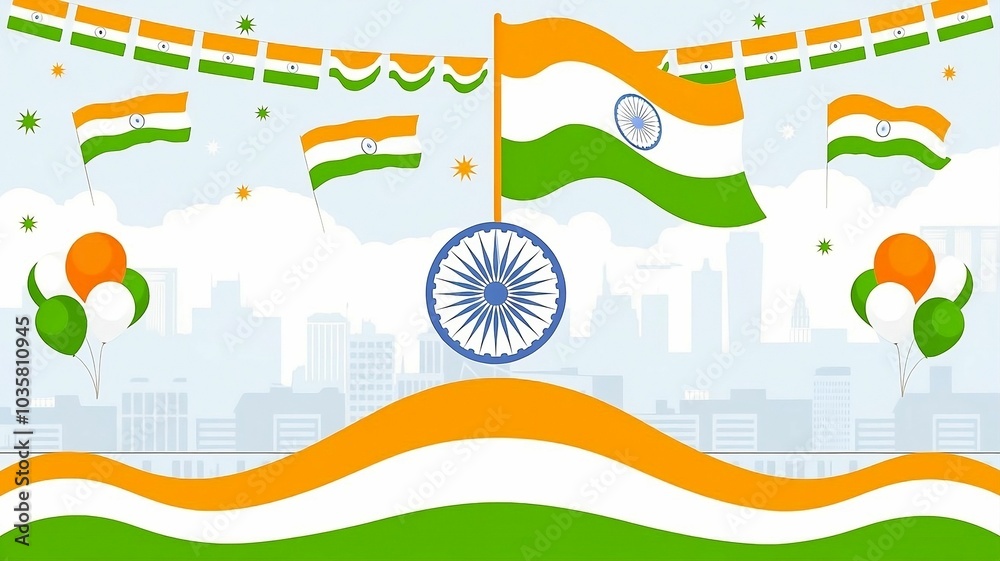 Smiling Individuals in a Festive Republic Day Scene Surrounded by Colorful Flags and National Decorations