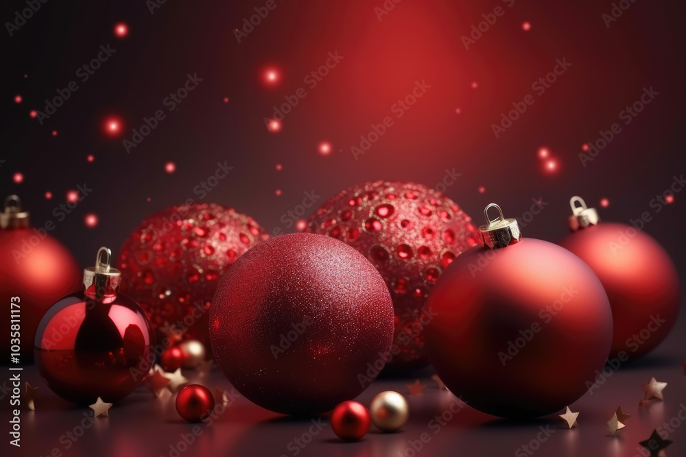 generated illustration of christmas ball and bulb light decoration in red background generated illustration of christmas ball and bulb light decoration in red background