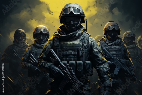 Modern equipped soldiers on a military mission,ai generated