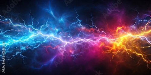 Aerial abstract background crackling with electrifying energy neon smoke