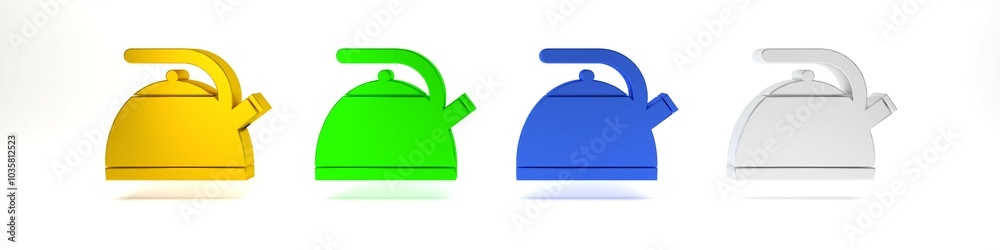 Colorful Kettle with handle icon isolated on white background. Teapot icon. Minimalism concept. 3D render illustration Colorful Kettle with handle icon isolated on white background. Teapot icon. Minimalism concept. 3D render illustration