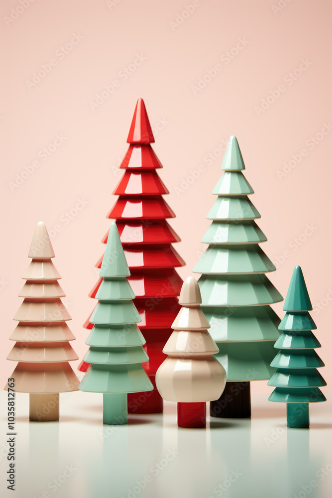 Fototapeta premium generated illustration of miniature Christmas trees, handcrafted with intricate ornaments.