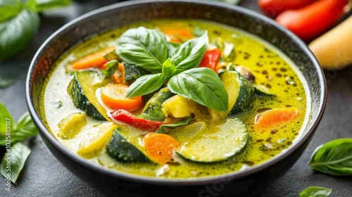 Fresh Vegetable Soup with Basil and Spices