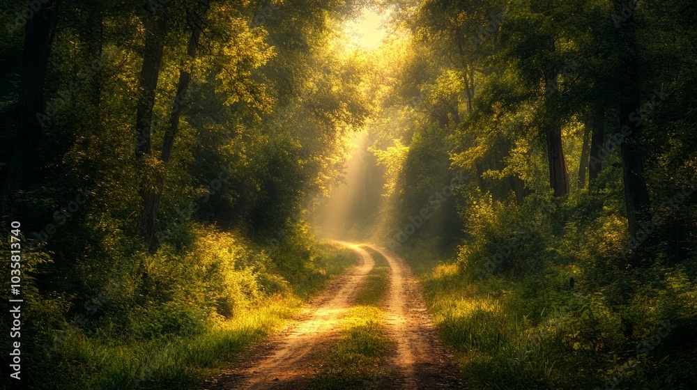A Serene Walk Through the Enchanted Forest as Sunlight Filters Through Lush Foliage A Serene Walk Through the Enchanted Forest as Sunlight Filters Through Lush Foliage