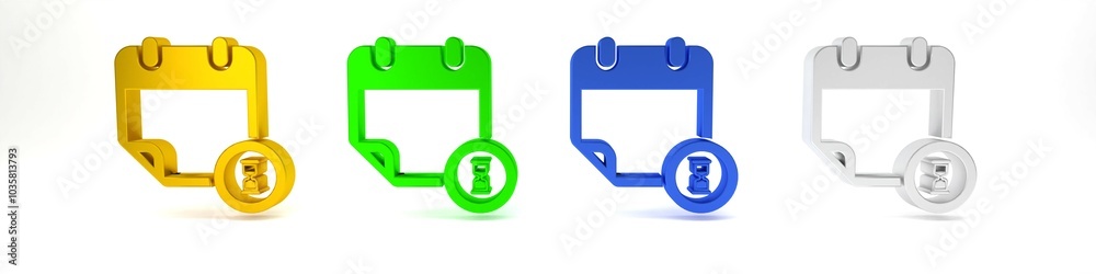 Colorful Calendar and clock icon isolated on white background. Schedule, appointment, organizer, timesheet, time management, important date. Minimalism concept. 3D render illustration Colorful Calendar and clock icon isolated on white background. Schedule, appointment, organizer, timesheet, time management, important date. Minimalism concept. 3D render illustration