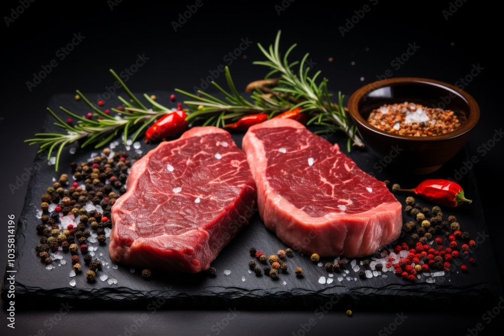 Raw Ribeye Steak with Rosemary and Spices,ai generated Raw Ribeye Steak with Rosemary and Spices,ai generated