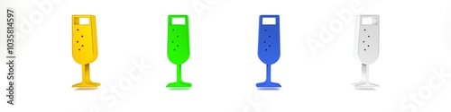 Colorful Glass of champagne icon isolated on white background. Minimalism concept. 3D render illustration