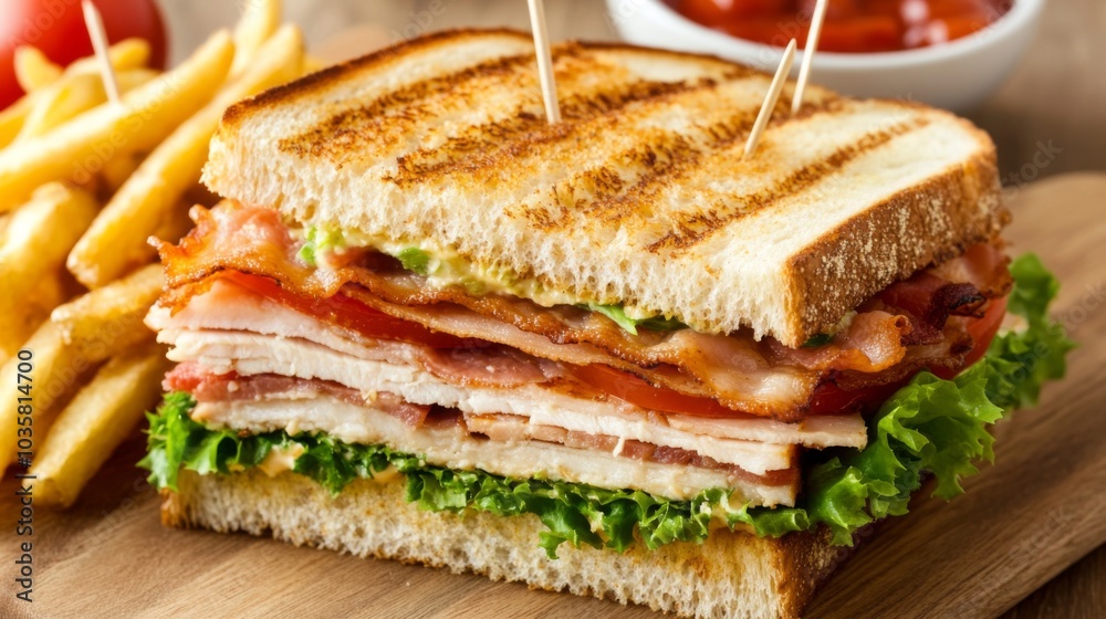 Delicious Bacon Turkey Sandwich with Fries Delicious Bacon Turkey Sandwich with Fries
