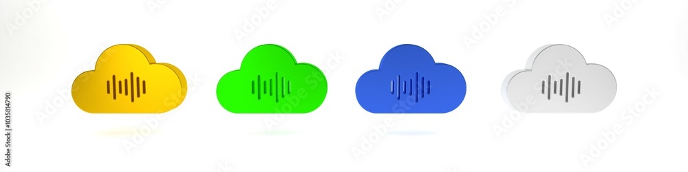 Colorful Music streaming service icon isolated on white background. Sound cloud computing, online media streaming, online song, audio wave. Minimalism concept. 3D render illustration Colorful Music streaming service icon isolated on white background. Sound cloud computing, online media streaming, online song, audio wave. Minimalism concept. 3D render illustration