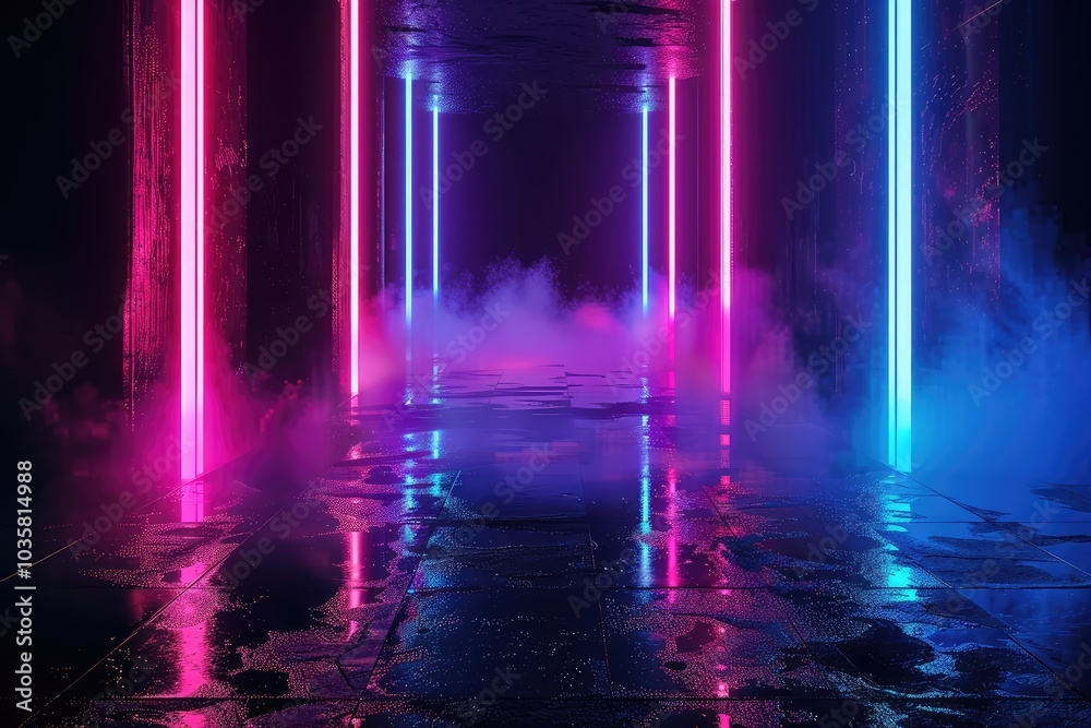 Neon Light Corridor Futuristic Room with Vibrant Lighting and couple romance background Neon Light Corridor Futuristic Room with Vibrant Lighting and couple romance background