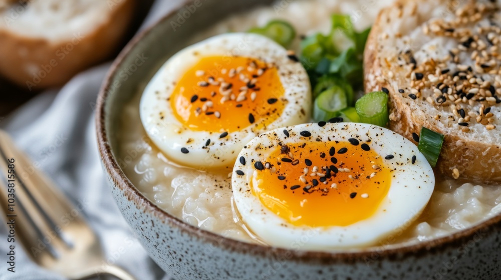 Delicious Soft Boiled Eggs with Oatmeal and Bread Delicious Soft Boiled Eggs with Oatmeal and Bread