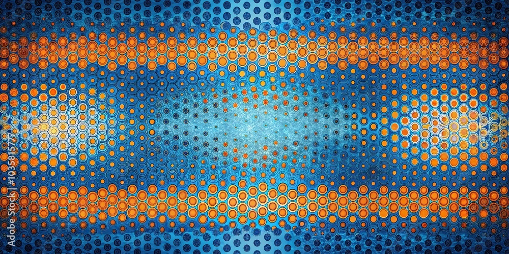 © Prapasarabhron - Aerial abstract blue and orange halftone polka dot pattern with textured background