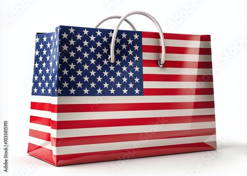 Shopping Bag with USA Flag on White Background for Patriotic and Retail Themes photo