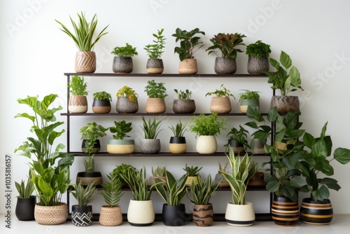 Various types of houseplants in pots on white background,ai generated